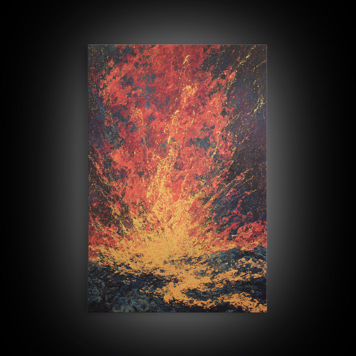Fiery Lava Eruption Abstract Wall Art, Red Orange Volcano Painting, Bold Modern Canvas Decor, Dramatic Statement Print Gift