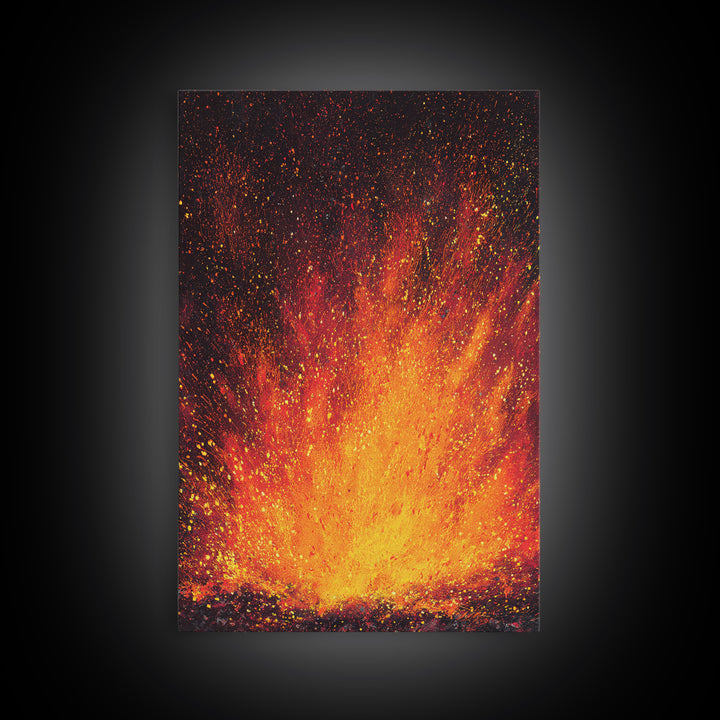 Golden Fireburst Abstract Canvas Print, Red Orange Spark Painting, Modern Wall Decor, Bold Statement Art, Luxury Canvas Gift