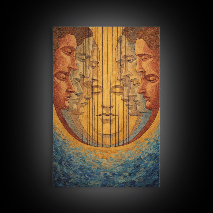 Mirrored African Faces Framed Canvas Print, Surreal Female Portrait Wall Art, Afrocentric Culture Decor, Elegant Home Gift