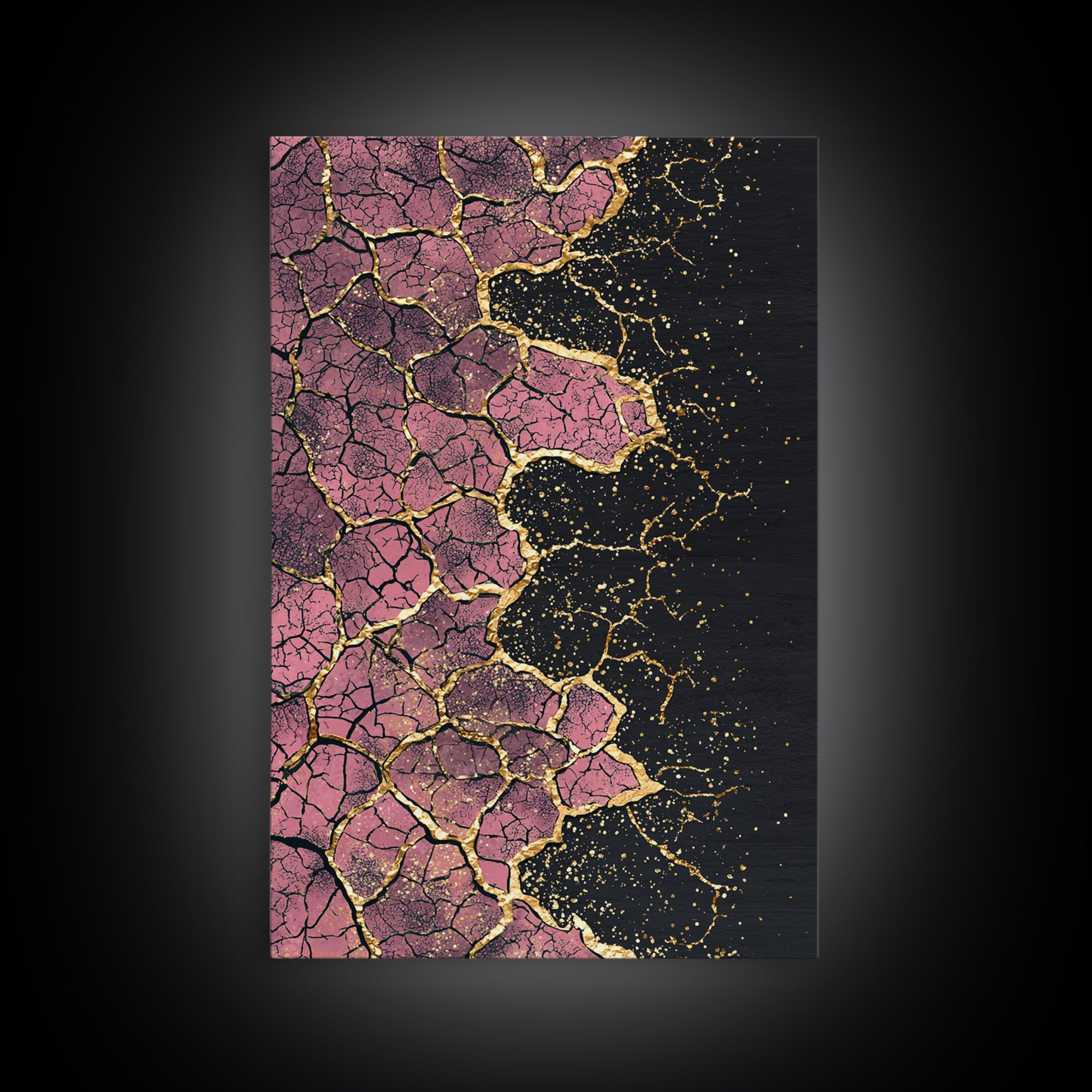 Cracked Pink Black Gold Abstract Wall Art, African Inspired Geometric Texture Print, Luxury Canvas Decor For Modern Home