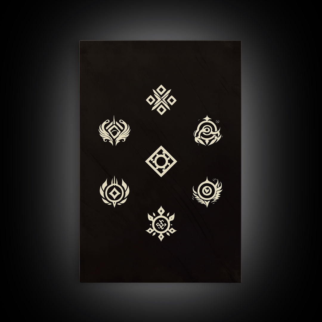 Cream Tribal Symbols On Black Canvas Print, African Abstract Wall Art Decor, Geometric Pattern Poster, Spiritual Home Decor
