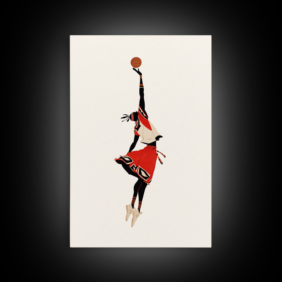 Maasai Warrior Basketball Leap Wall Art, African Warrior Art, African Wall Decor, Afrocentric Sports Canvas Print Gift Decor