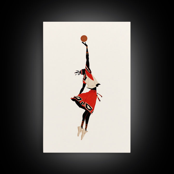 Maasai Warrior Basketball Leap Wall Art, African Warrior Art, African Wall Decor, Afrocentric Sports Canvas Print Gift Decor