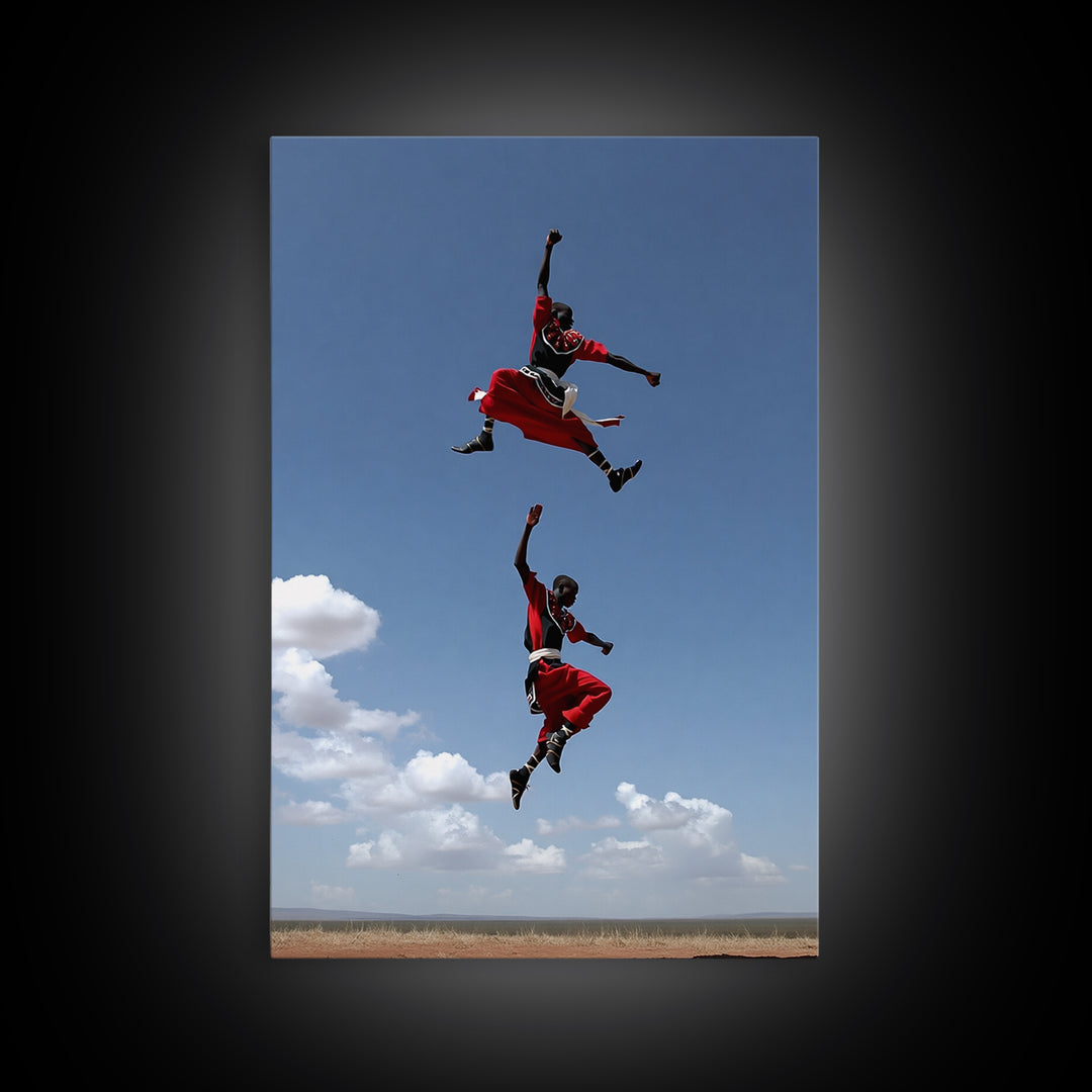 Maasai Jumping Dance Wall Art, African Warrior Art, Kenya Safari Decor, Tribal Photography Canvas Print For Living Room Decor
