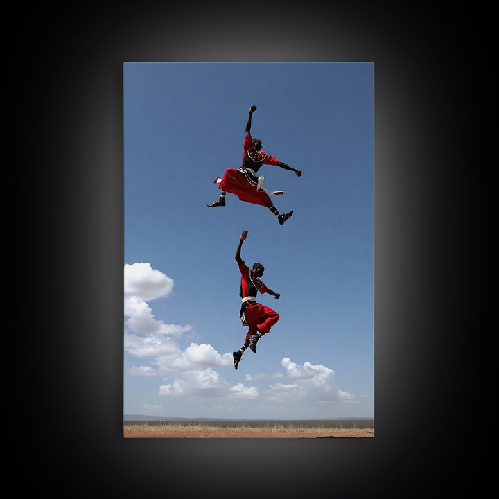 Maasai Jumping Dance Wall Art, African Warrior Art, Kenya Safari Decor, Tribal Photography Canvas Print For Living Room Decor