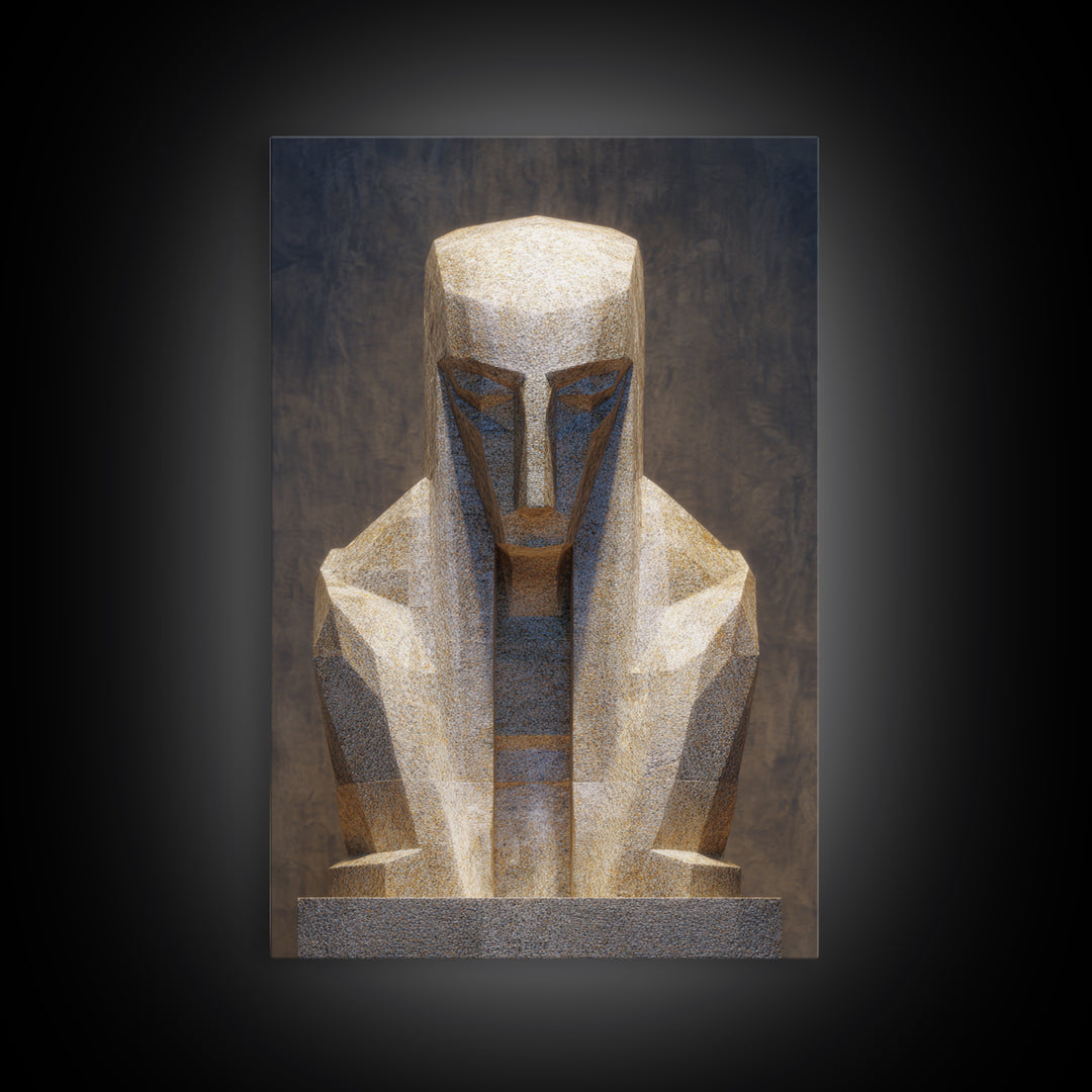 Geometric African Sculpture Framed Canvas Print, Abstract African Art, Gold Tribal Statue Wall Art For Modern Home Decor