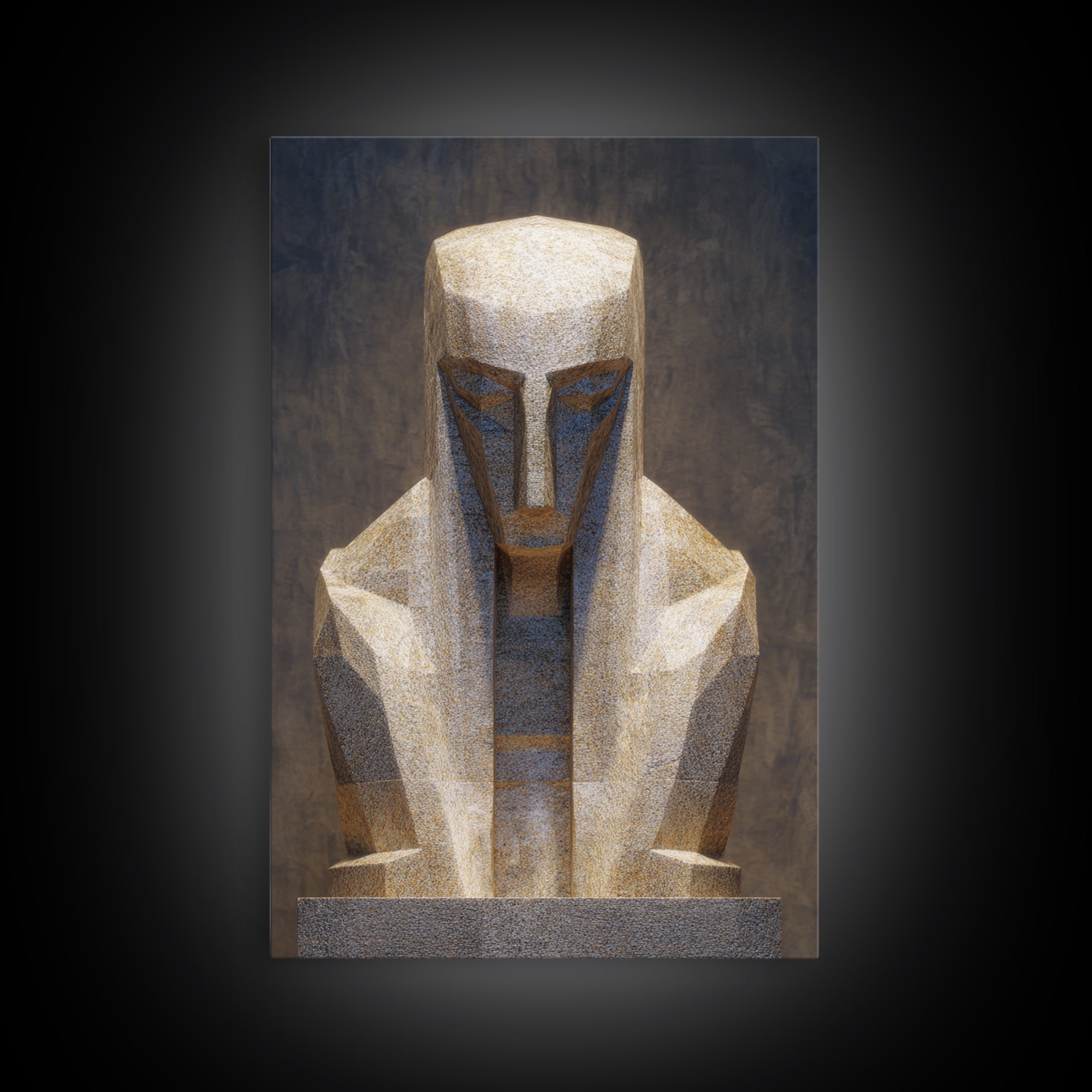 Geometric African Sculpture Framed Canvas Print, Abstract African Art, Gold Tribal Statue Wall Art For Modern Home Decor
