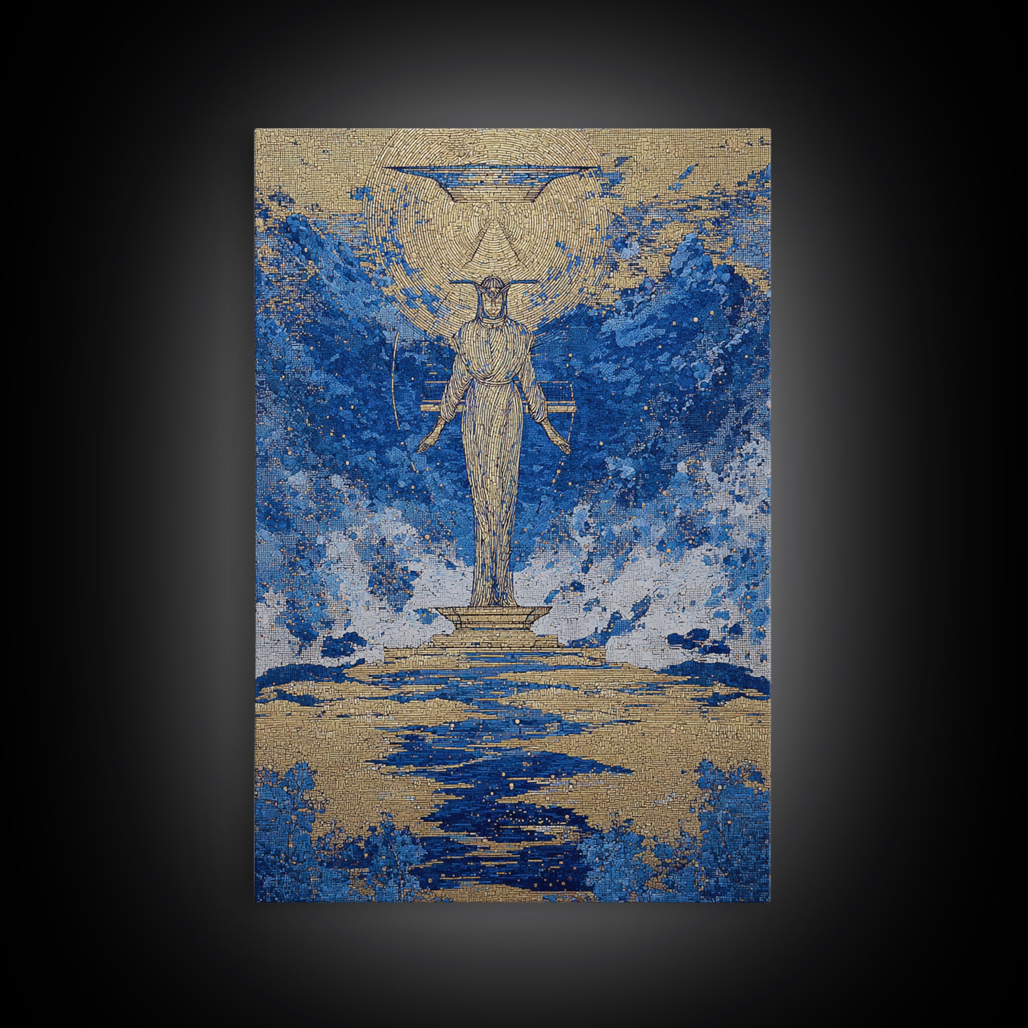 Blue Gold Egyptian Goddess Wall Art, African Egyptian Art, Textured Spiritual Canvas Print, Ancient Culture Home Decor Gift