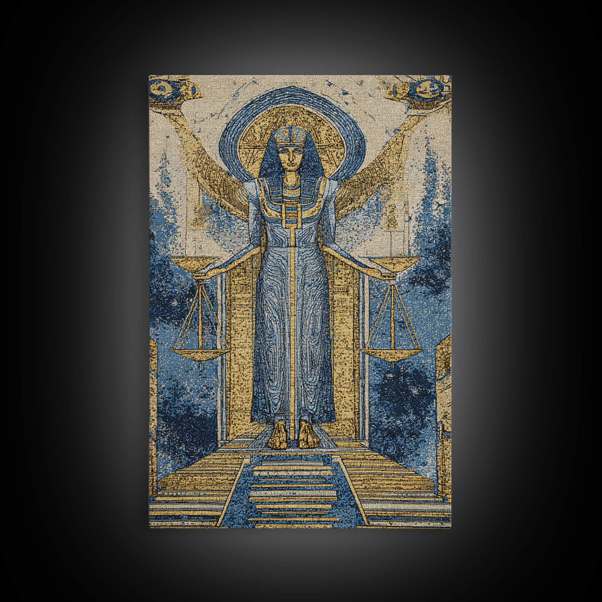 Egyptian Goddess Of Justice Wall Art, African Egyptian Art, Blue Gold Spiritual Canvas Print, Ancient Culture Home Decor Gift