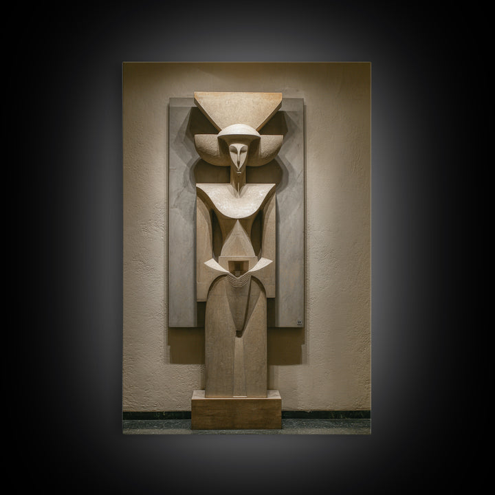 Abstract African Stone Sculpture Framed Canvas Print, Tribal Statue Wall Decor, Gallery Museum Art, Afrocentric Home Decor