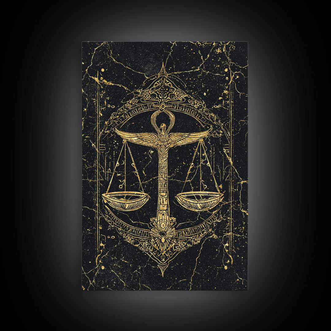 Black Gold Egyptian Ankh Scales Canvas Print, Mystical Wall Art Decor, African Egyptian Art, Spiritual Justice Poster Gift