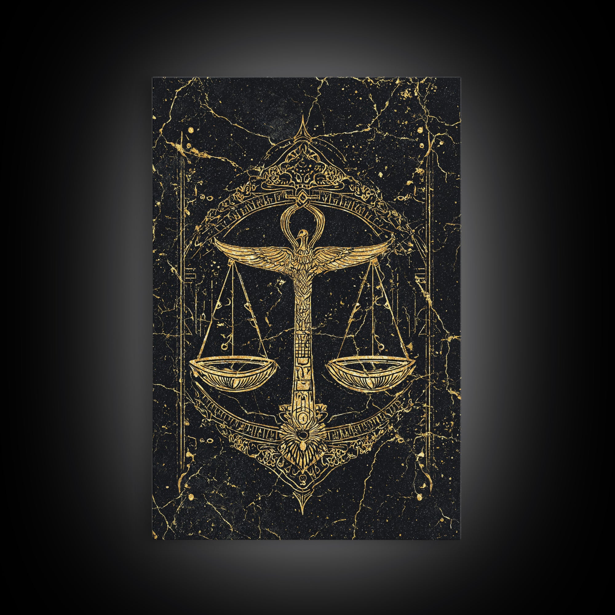 Black Gold Egyptian Ankh Scales Canvas Print, Mystical Wall Art Decor, African Egyptian Art, Spiritual Justice Poster Gift