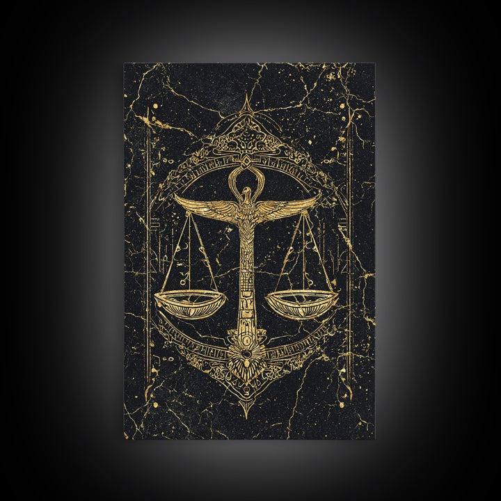 Black Gold Egyptian Ankh Scales Canvas Print, Mystical Wall Art Decor, African Egyptian Art, Spiritual Justice Poster Gift