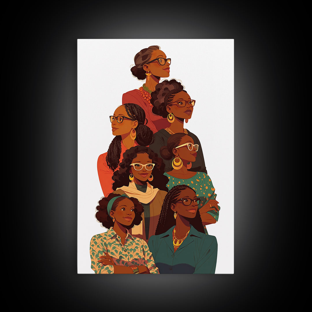 Stylish Black Women Group Portrait Wall Art, African American Art Print, Feminine Office Decor, Black Girl Magic Gift For Her
