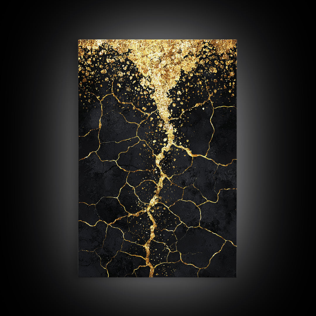 Black Gold Cracked Abstract Wall Art, Luxury Canvas Wall Art, Modern African Art Decor, Textured Art Print, Home Decor Gift