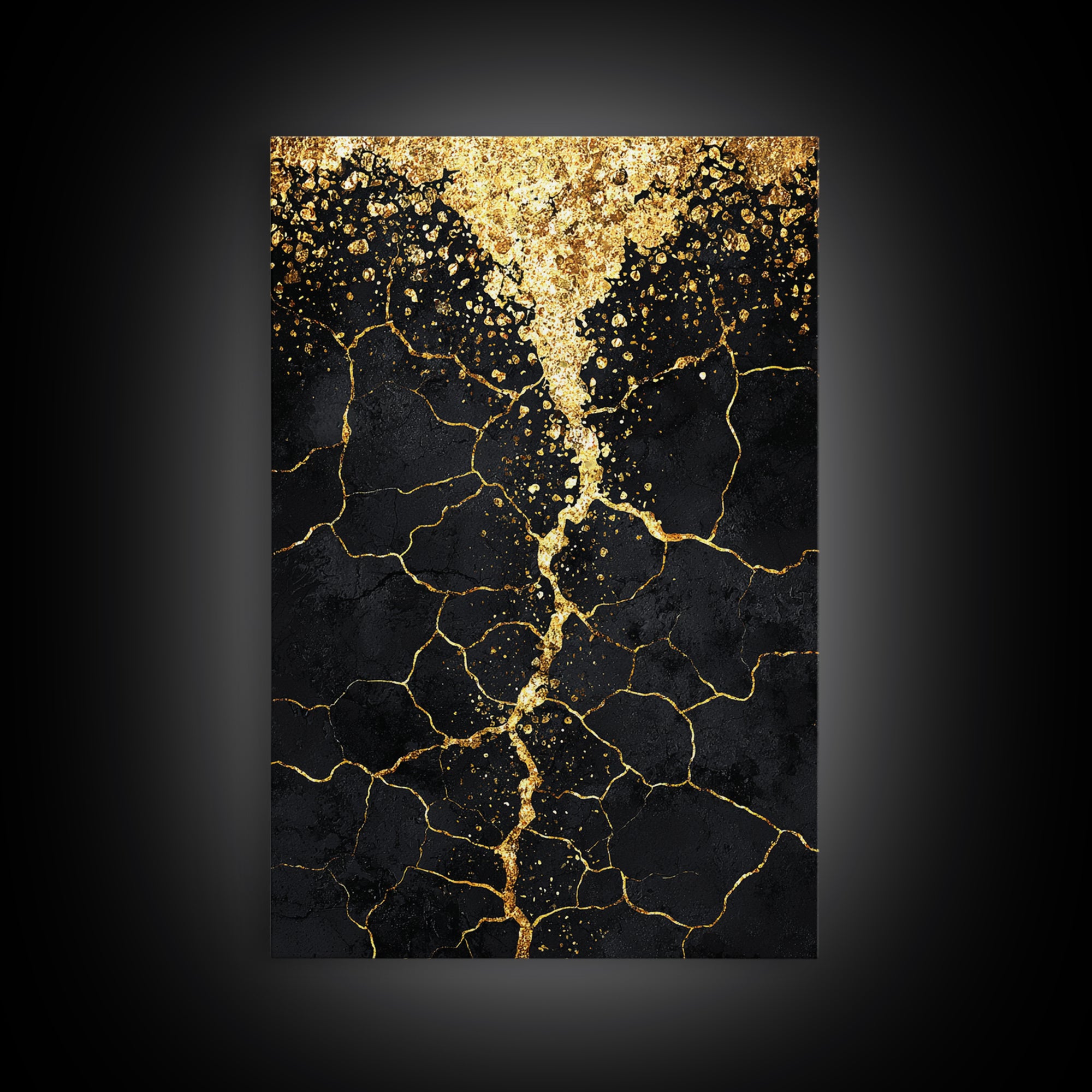 Black Gold Cracked Abstract Wall Art, Luxury Canvas Wall Art, Modern African Art Decor, Textured Art Print, Home Decor Gift