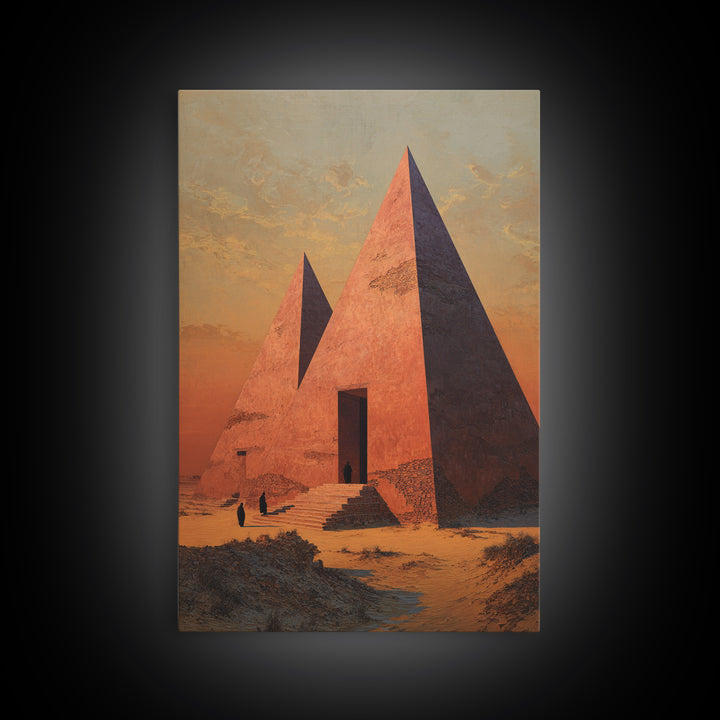 Sunset Egyptian Pyramids Framed Canvas Print, Ancient African Art, Desert Landscape Wall Decor, Cultural Home Decor Gift