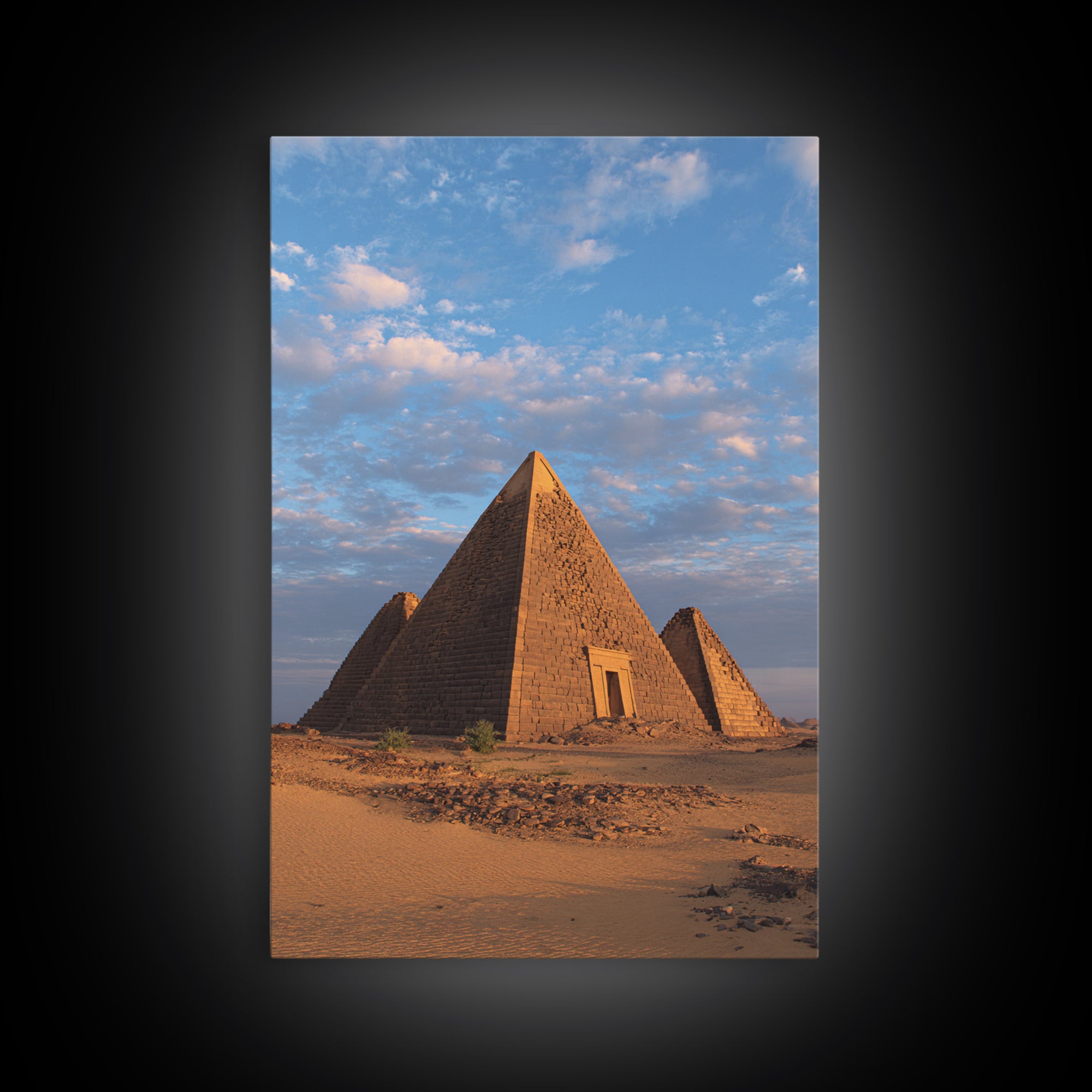 Nubian Pyramids Under Blue Sky Canvas Print, African Landscape, Sudan Travel Art, Desert Wall Decor, Ready To Hang Home Decor Art