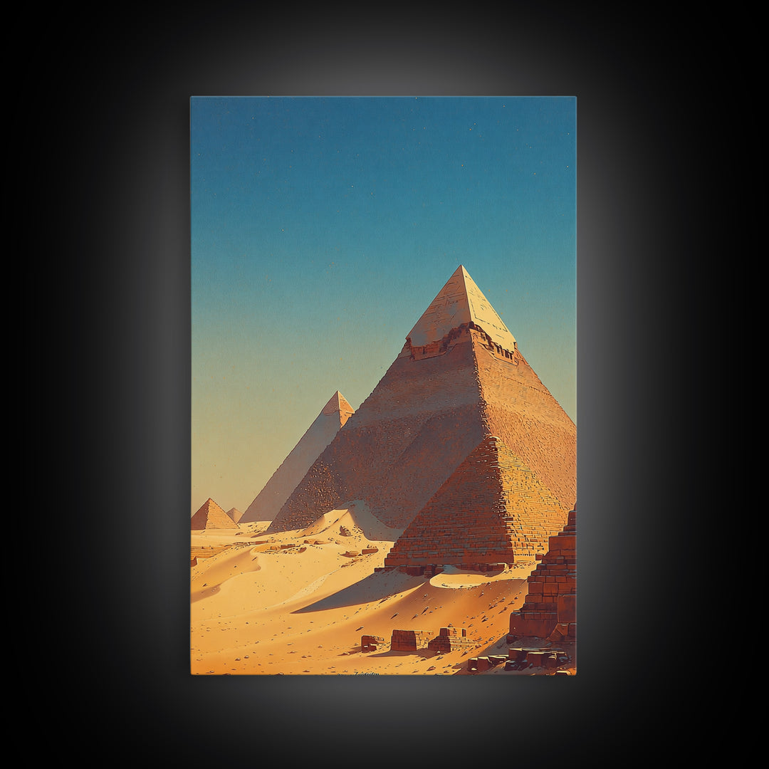 Golden Sand Egyptian Pyramids Wall Art, Ancient African Art Print, Sahara Desert Landscape, Travel Poster, Office Decor Gift