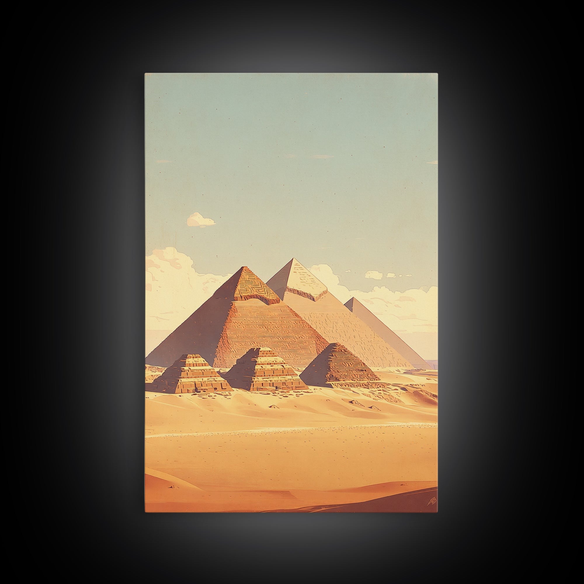Soft Pastel Egyptian Pyramids Canvas Print, Ancient African Art, Minimalist Desert Landscape, Beige Wall Art, Home Decor