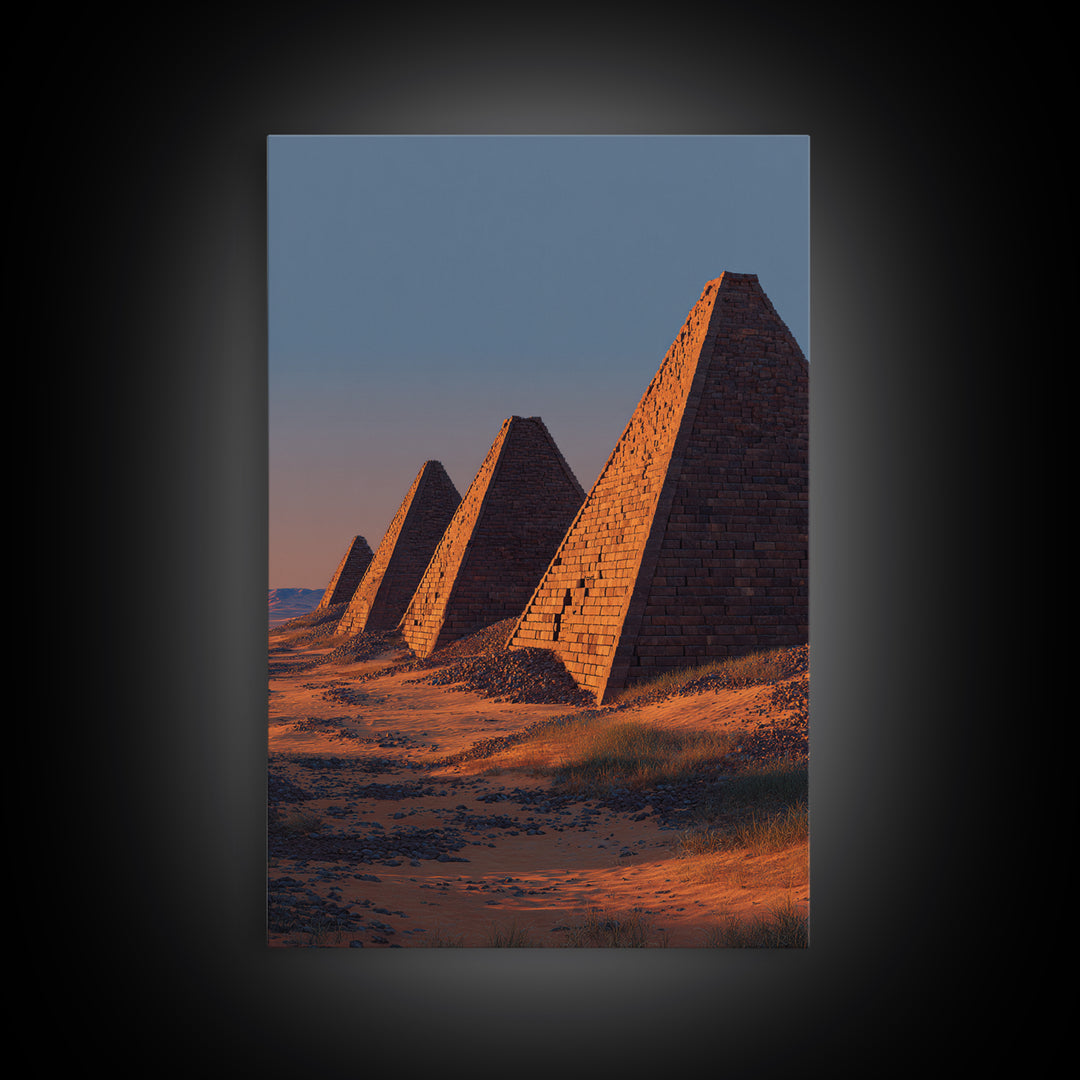 Sunset Nubian Pyramids Canvas Print, African Landscape, Ancient Egypt Inspired Wall Art, Sahara Travel Poster, Home Decor