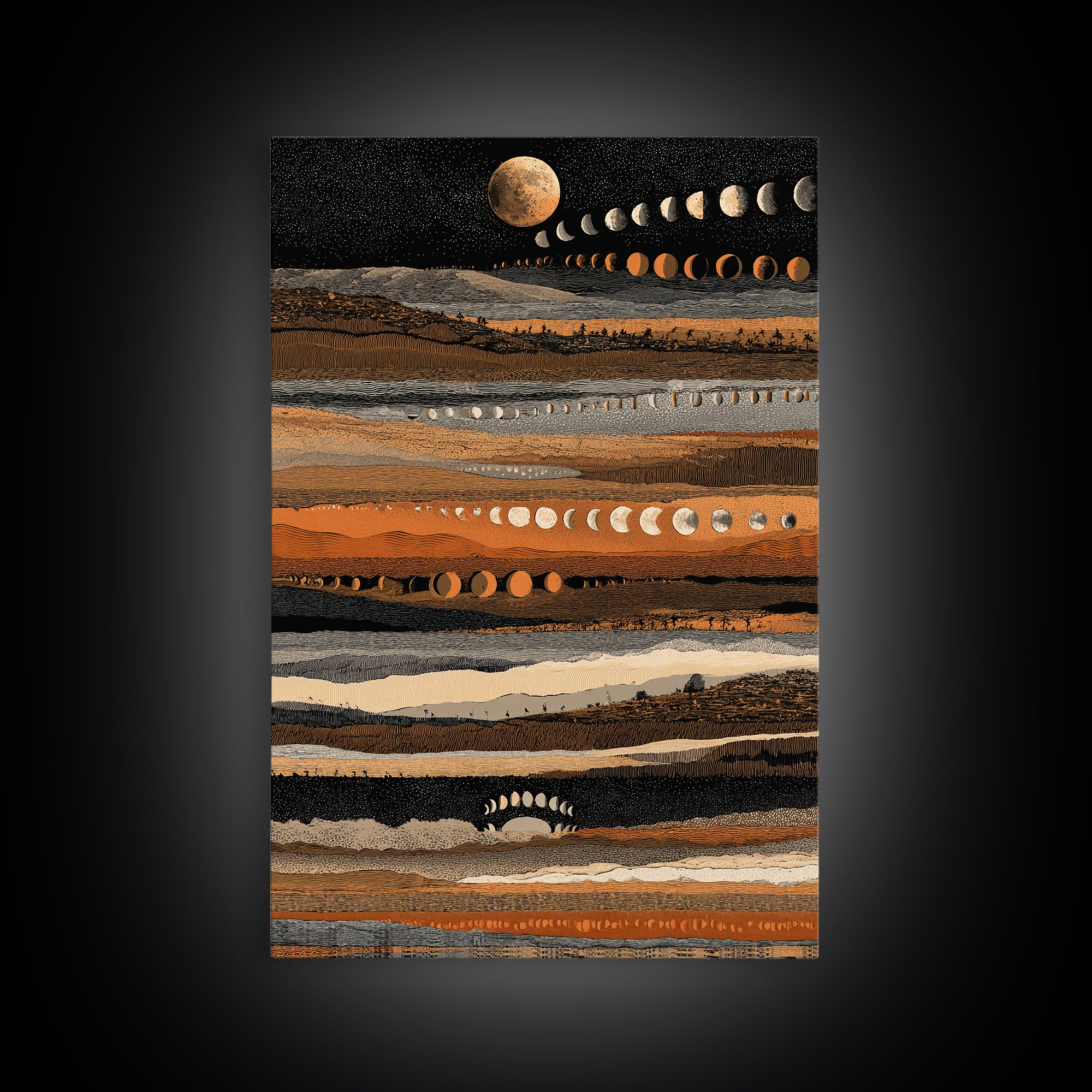 Earth Tone Lunar Phases Wall Art, Celestial Abstract Art, Moon Cycle Poster, Boho Wall Decor, Modern Canvas Art Home Decor Gift