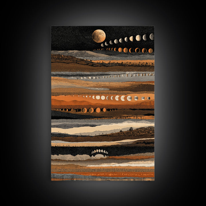 Earth Tone Lunar Phases Wall Art, Celestial Abstract Art, Moon Cycle Poster, Boho Wall Decor, Modern Canvas Art Home Decor Gift