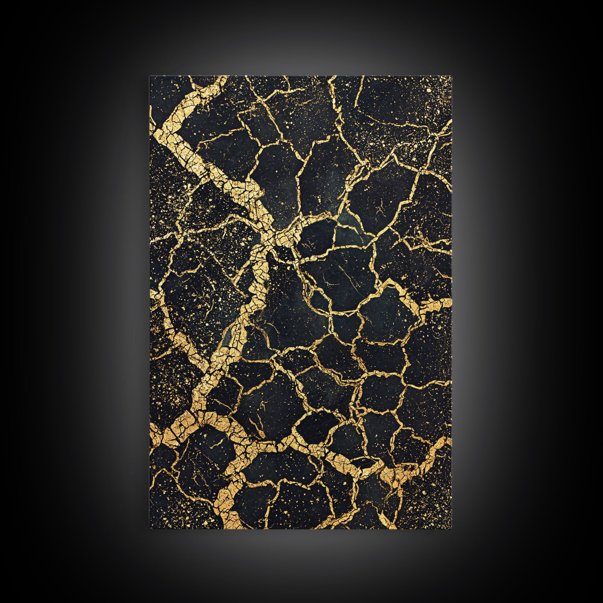 Black And Gold Cracked Earth Abstract Wall Art, Luxury Canvas Print, Kintsugi Texture, Modern Home Decor, Statement Piece