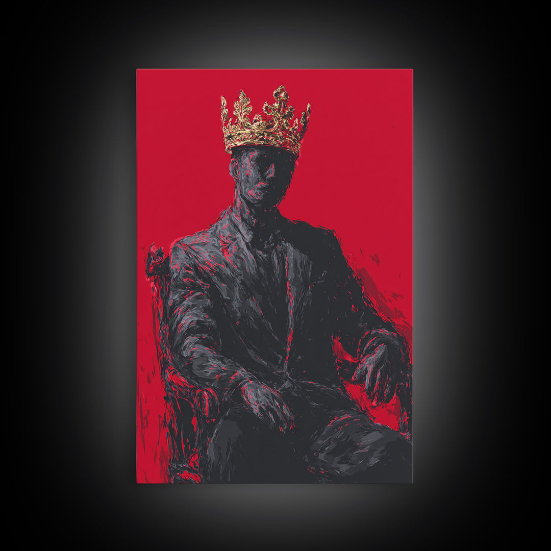 Crowned Black Man Portrait Canvas Print, Red Royal Afrocentric Wall Art, African American Art, Bold Modern Home Decor, Gift For Him