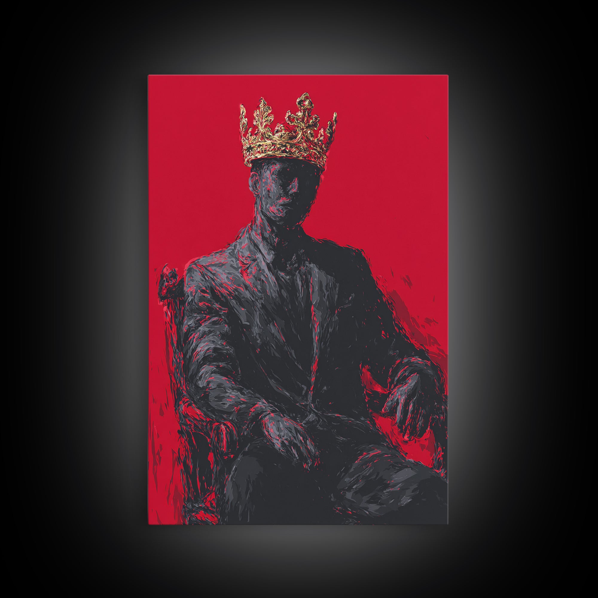 Crowned Black Man Portrait Canvas Print, Red Royal Afrocentric Wall Art, African American Art, Bold Modern Home Decor, Gift For Him