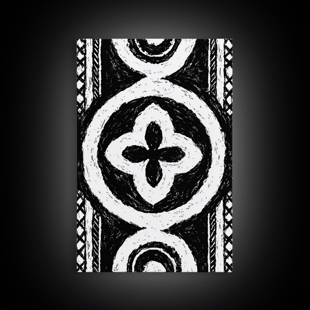 Black And White African Pattern Wall Art, Tribal Textile Canvas Print, Mud Cloth Decor, Geometric Boho Wall Decor, Unique Gift