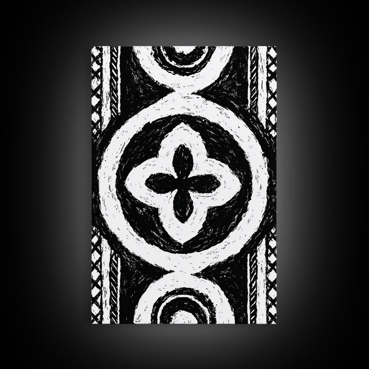 Black And White African Pattern Wall Art, Tribal Textile Canvas Print, Mud Cloth Decor, Geometric Boho Wall Decor, Unique Gift