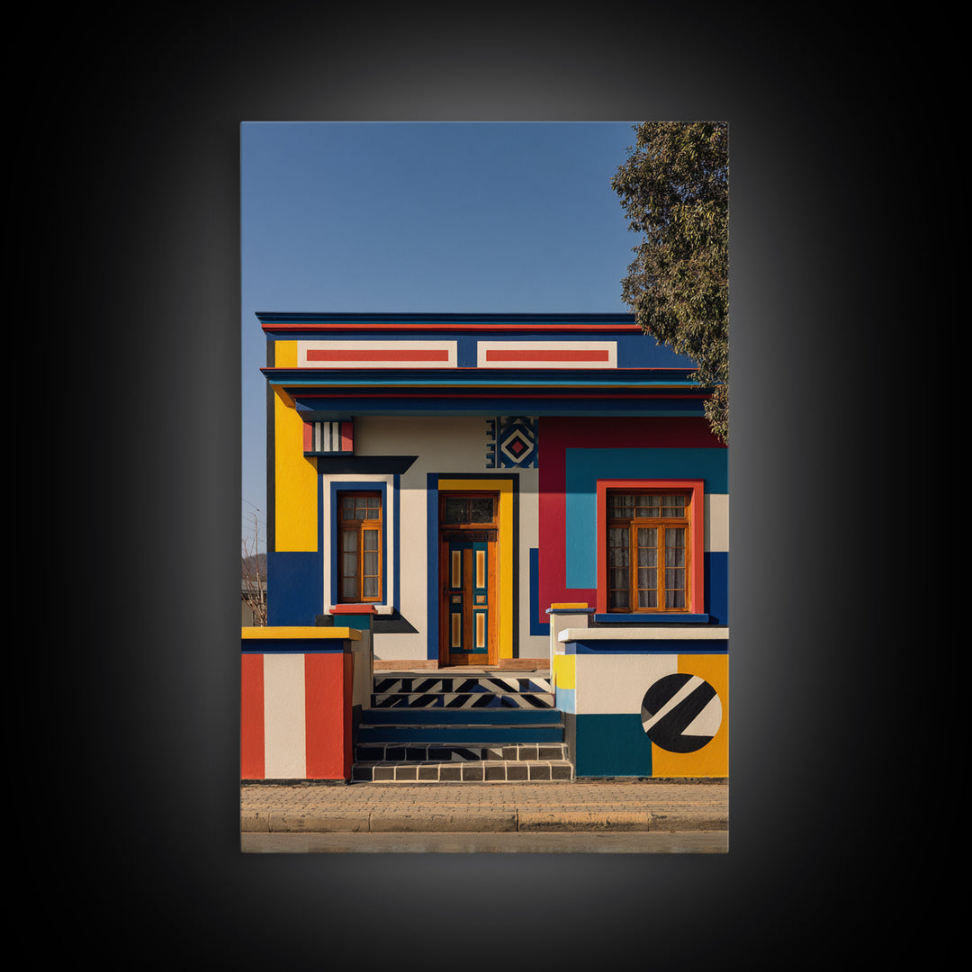 Bold Ndebele Street House Canvas Print, African Wall Art, Geometric Architecture, Colorful Tribal Living Room Decor Gift