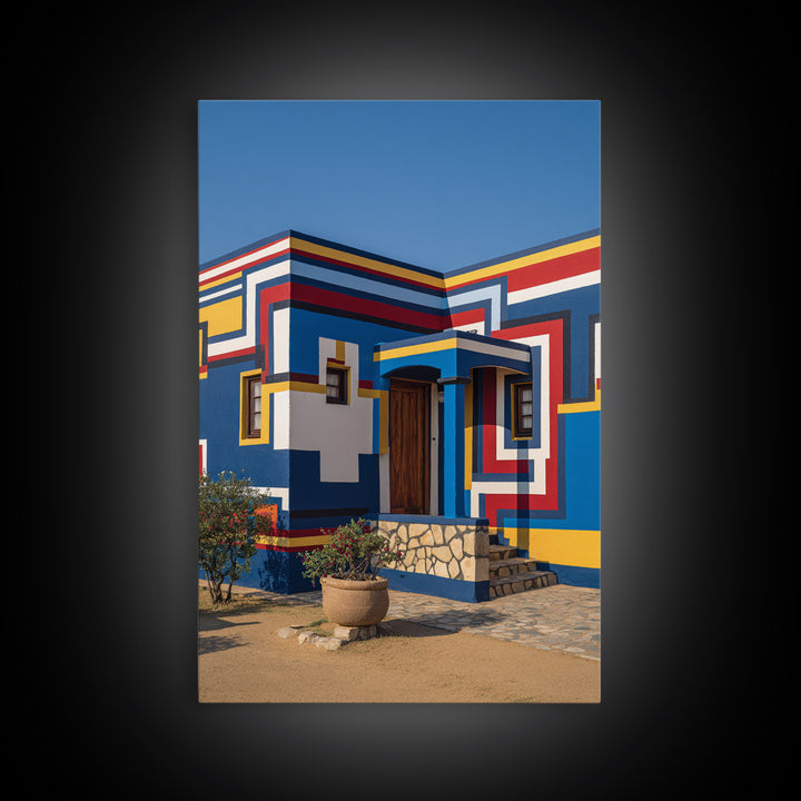 Modern Ndebele House Entrance Canvas Print, African Wall Art, Bold Geometric Architecture, Cultural Home Decor Gift Statement