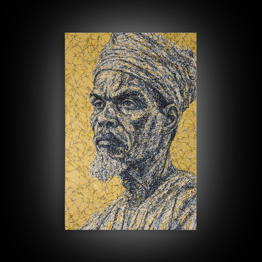 Wise Elder African Portrait Wall Art, Gold Line Drawing, Black History Decor, Afrocentric Cultural Home Decor Meaningful Gift For Him