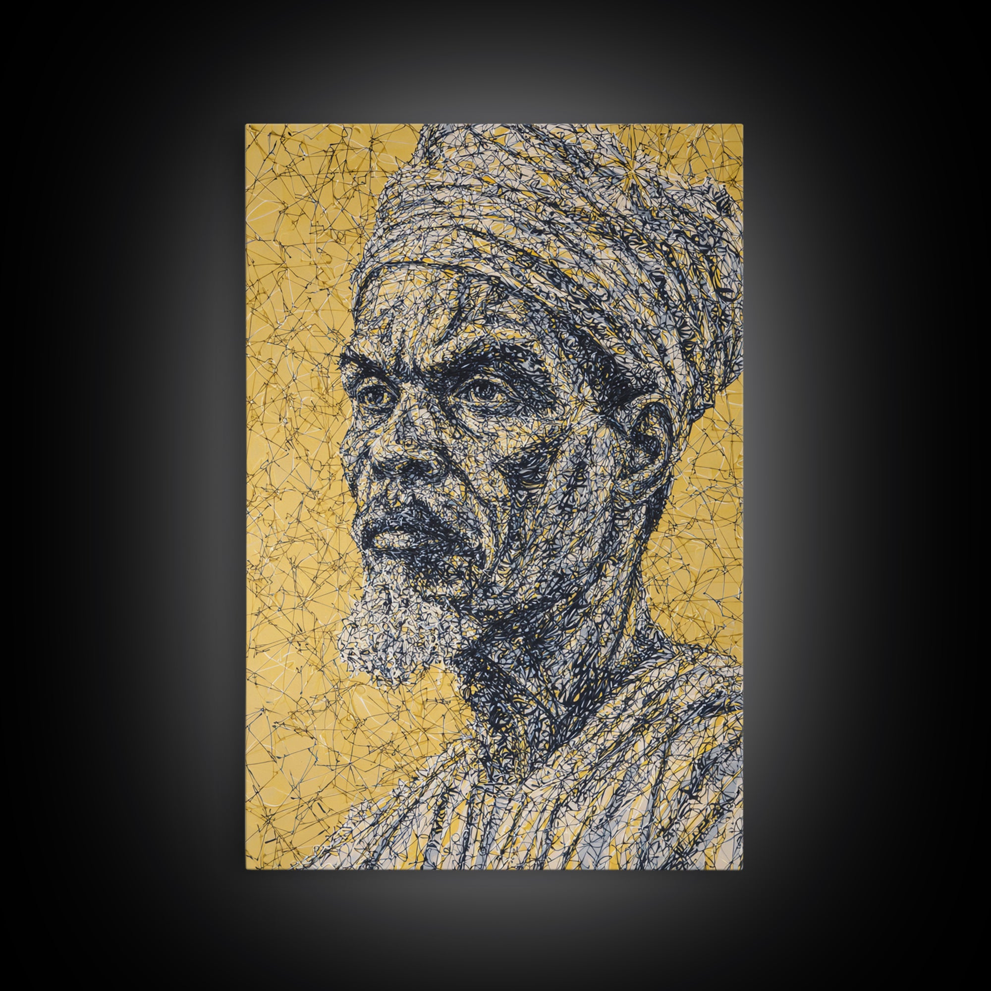 Wise Elder African Portrait Wall Art, Gold Line Drawing, Black History Decor, Afrocentric Cultural Home Decor Meaningful Gift For Him