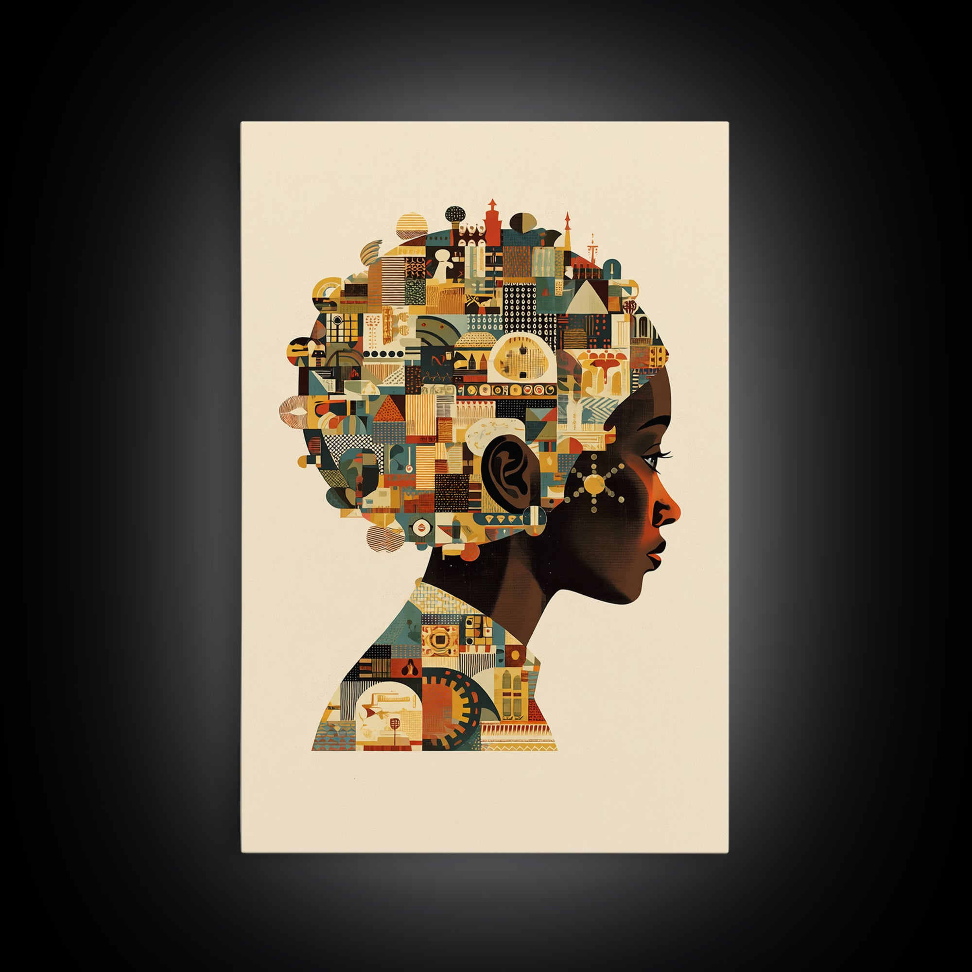 Profile Of African Woman With Architectural Afro, Wall Art, Geometric Portrait, Cultural Home Decor, Modern Afrocentric Art Print