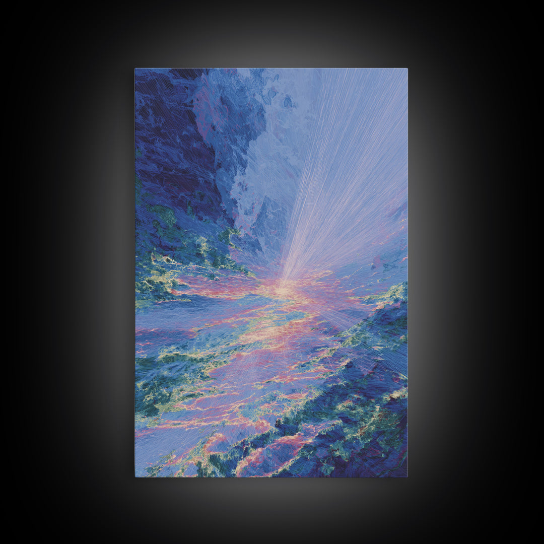 Radiant Blue Ocean Sunrise Wall Art, Abstract Seascape Canvas Print, Coastal Home Decor, Dreamy Beach Art, Large Wall Decor