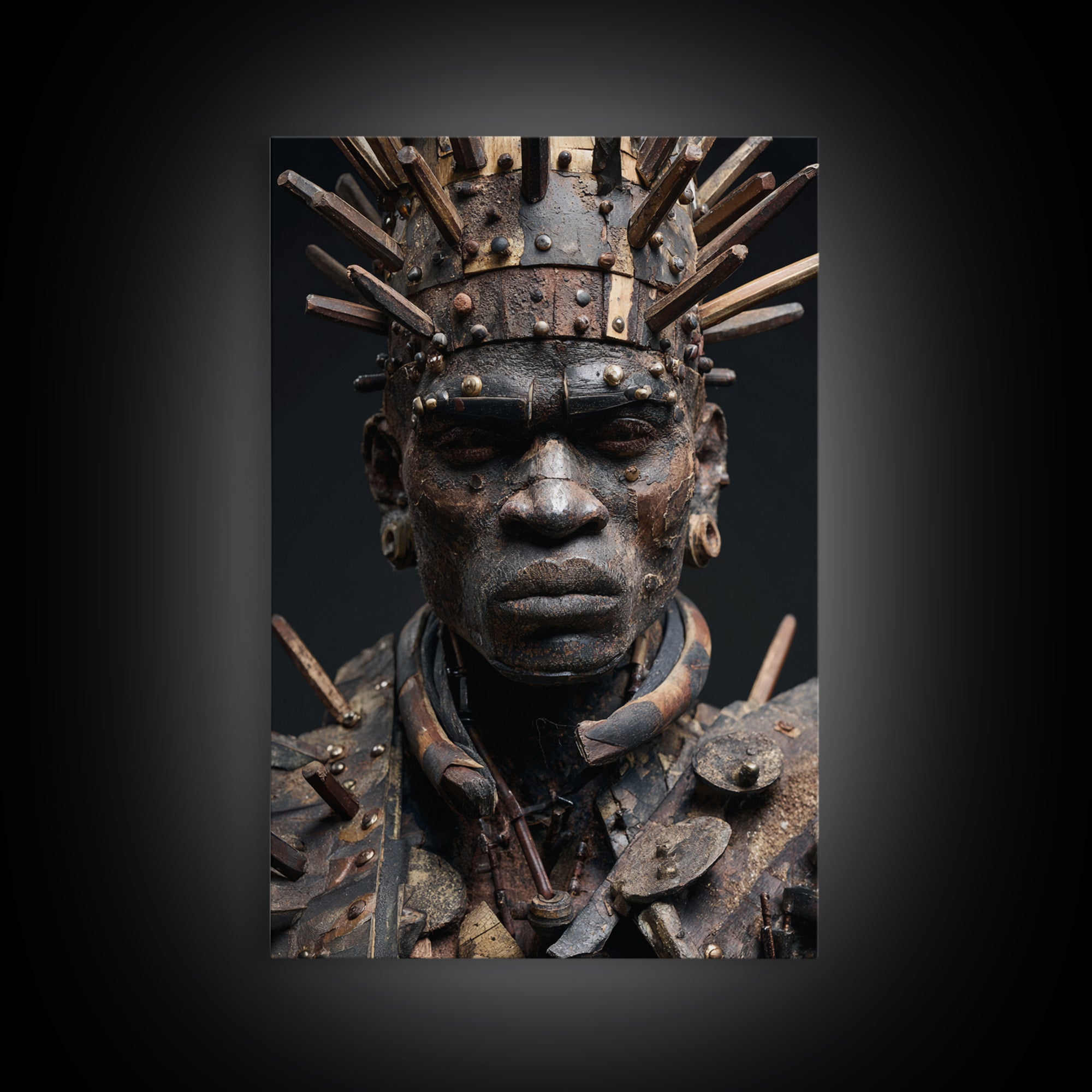 Nail Studded African Warrior Portrait Wall Art, Kongo Power Figure, Tribal Sculpture, Black Culture Decor, Afrocentric Print