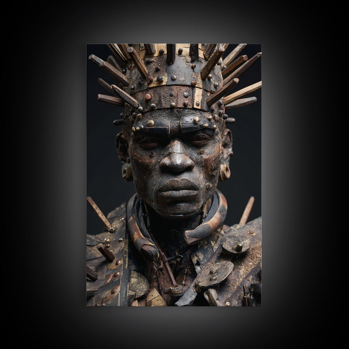 Nail Studded African Warrior Portrait Wall Art, Kongo Power Figure, Tribal Sculpture, Black Culture Decor, Afrocentric Print