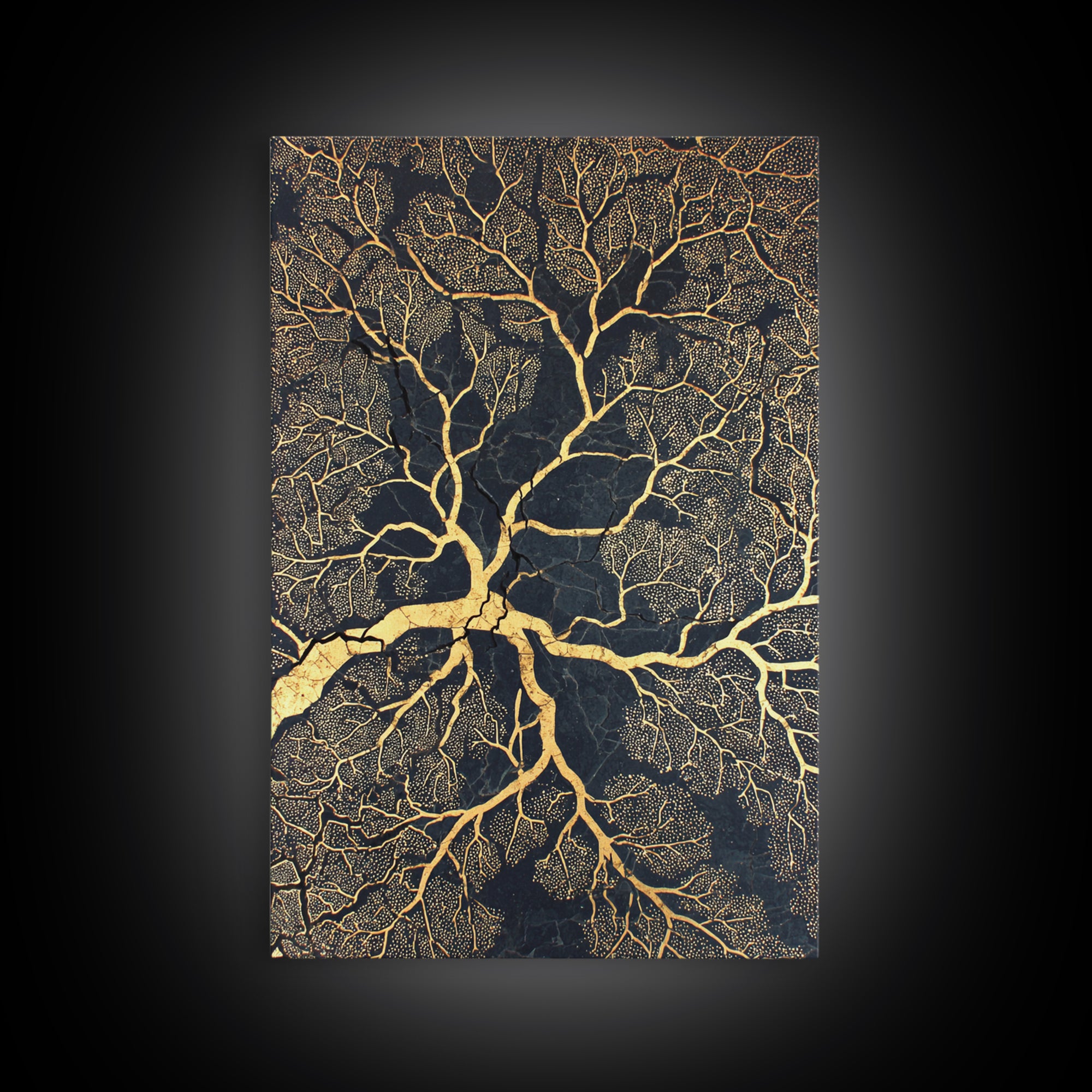 Black And Gold Branching Tree Wall Art, Abstract Root Network, Earth Tone Wall Decor, Luxury Art Print, Modern Canvas Art