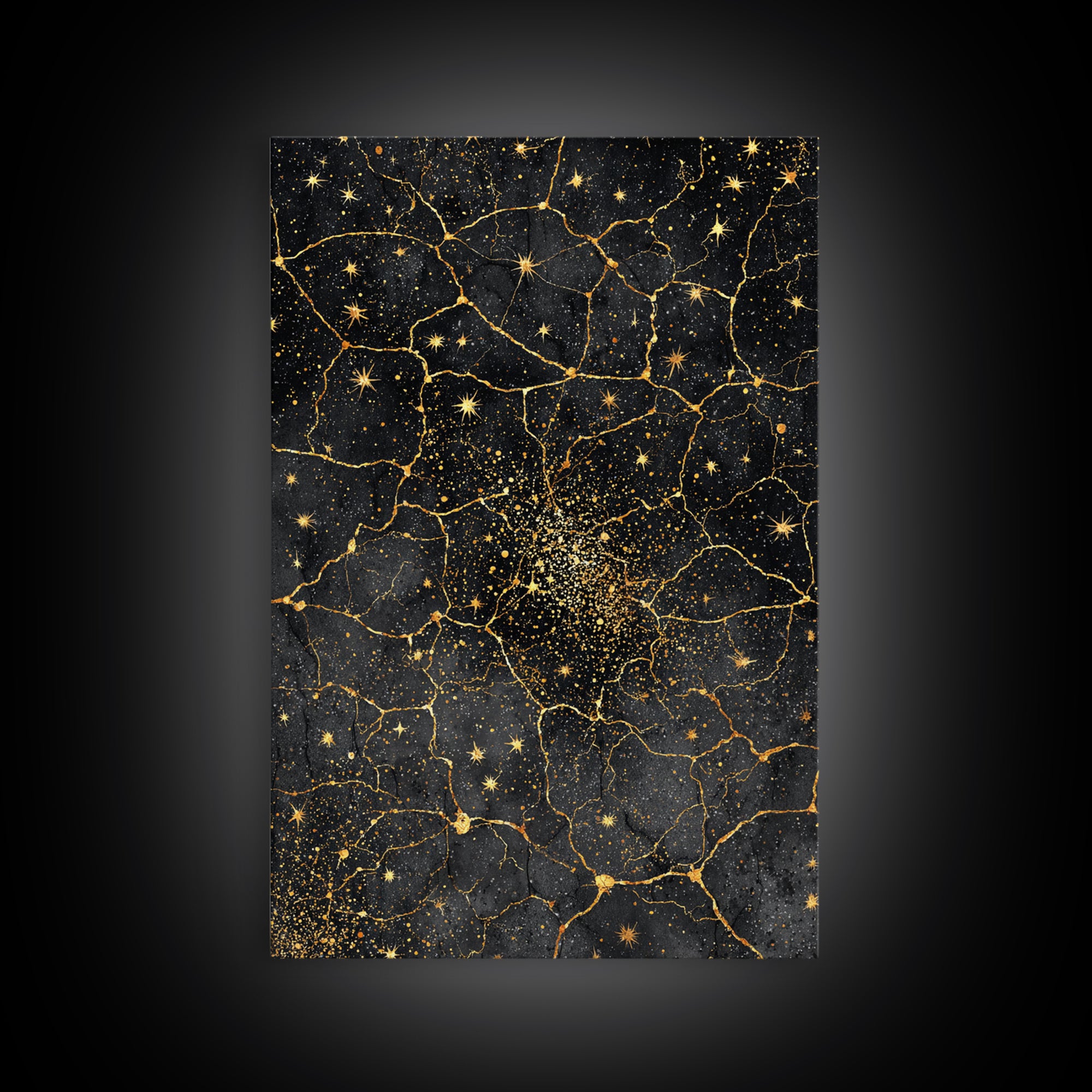 Black Gold Celestial Marble Stars Wall Art, Abstract African Inspired Cosmic Decor, Luxury Canvas Print For Modern Home Decor
