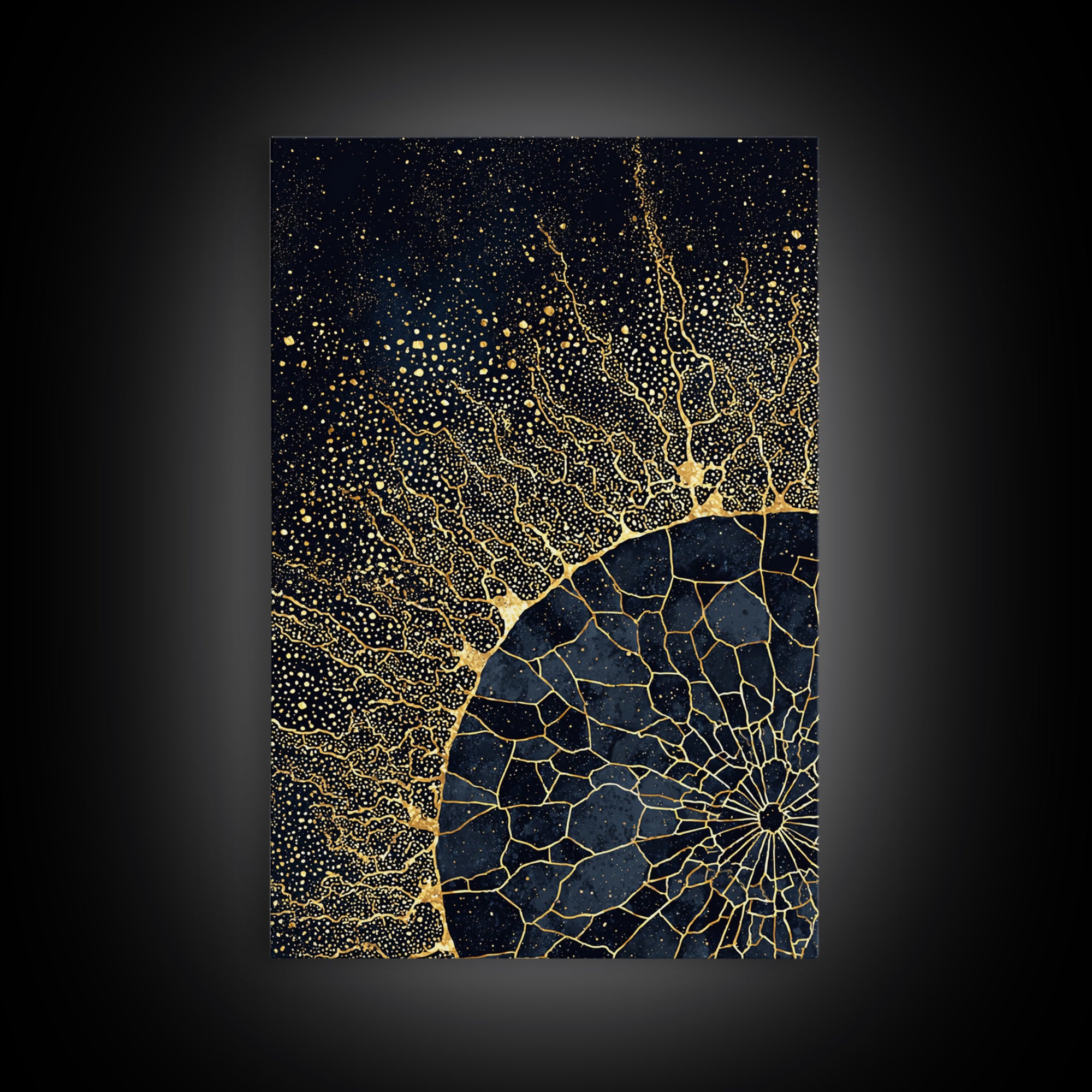 Black Gold Abstract Solar Eclipse Wall Art, Luxury Canvas Print, African Inspired Celestial Decor For Modern Living Room