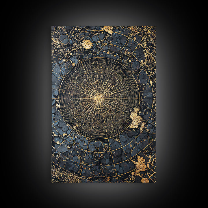 Black And Gold Celestial Mandala Wall Art, Luxury Canvas Art, Geometric Spiritual Decor, Elegant Home Art Statement Piece