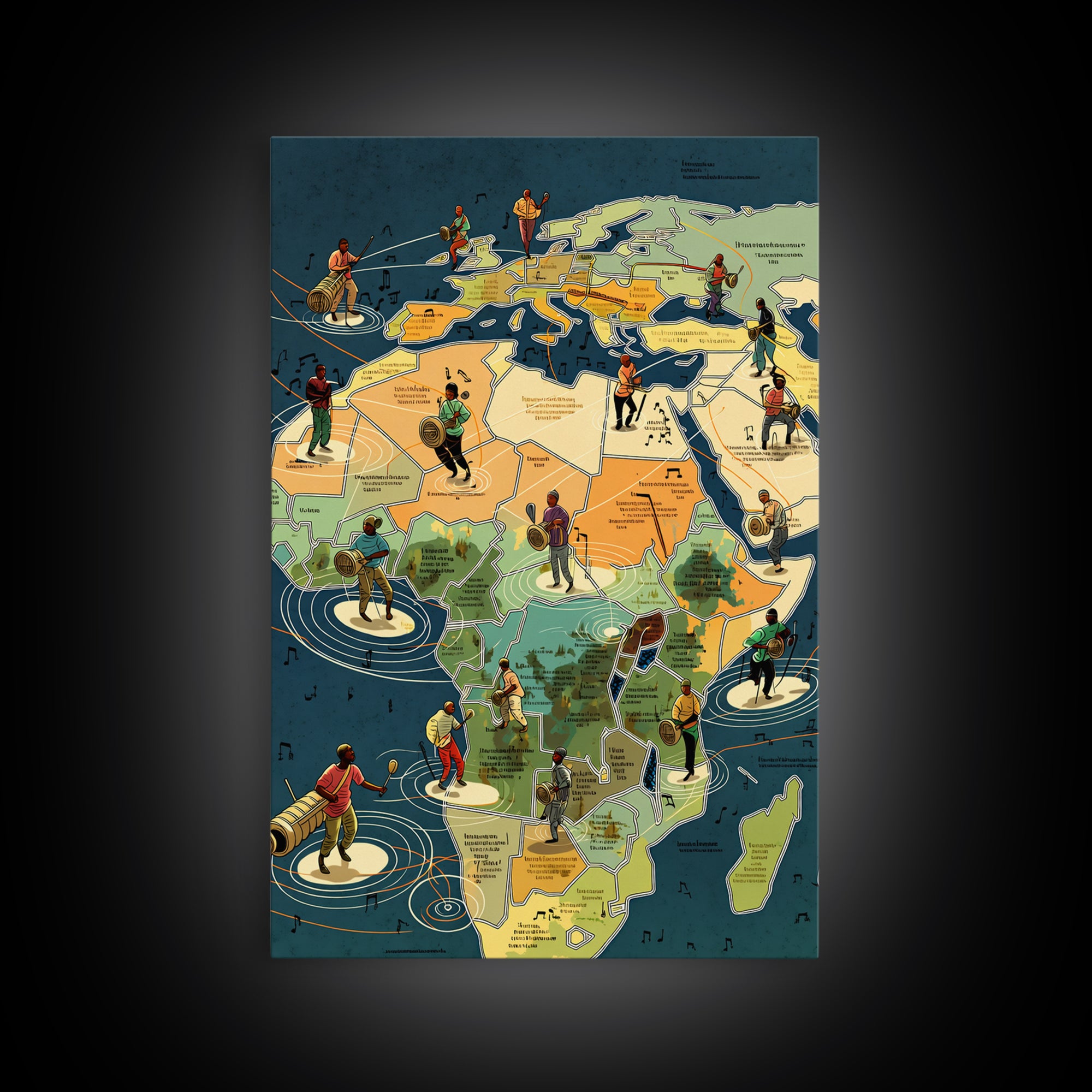 Illustrated Africa Map With Musicians And Dancers Wall Art, African Travel Decor, Cultural Wall Art, Afrocentric Poster Gift