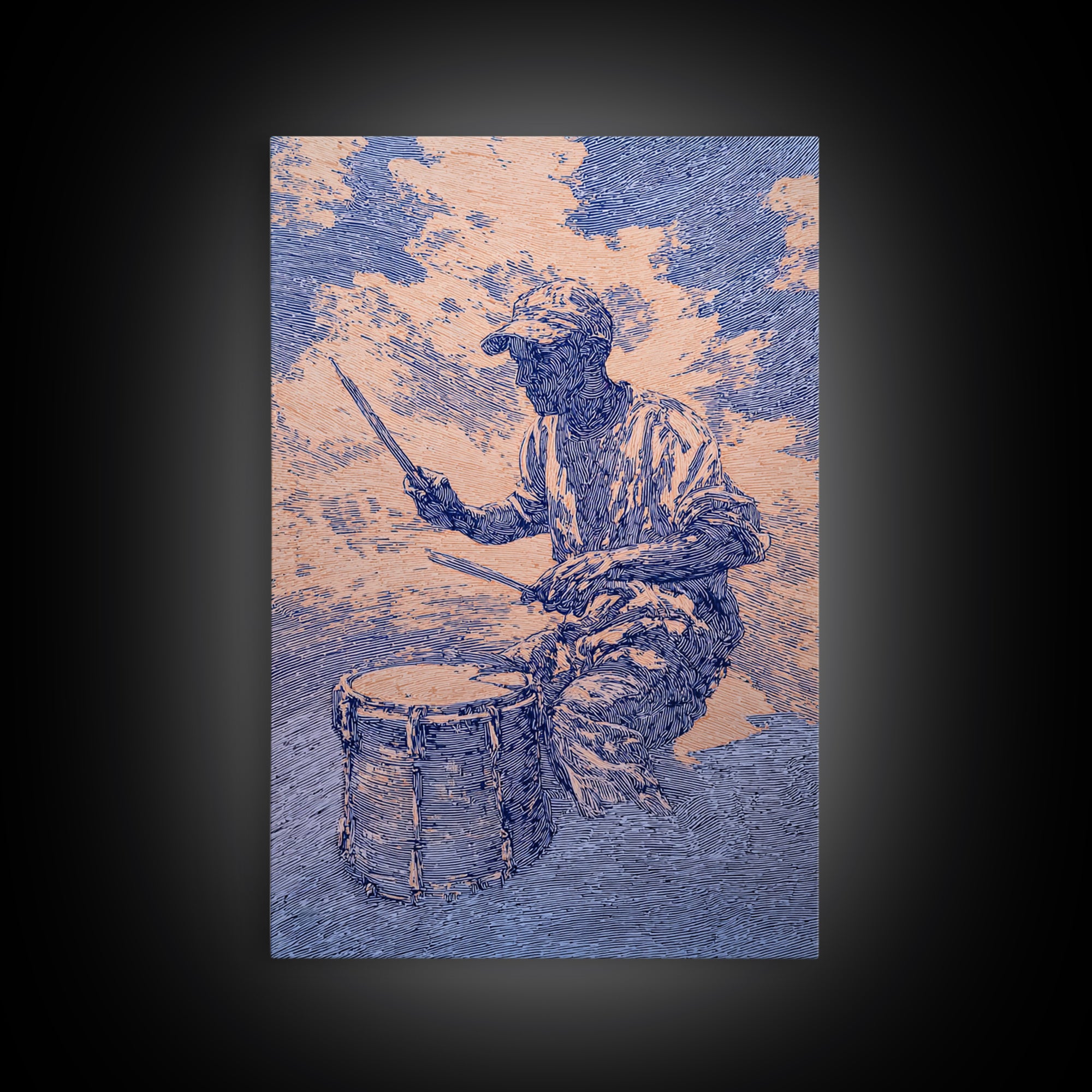Blue African Drummer Playing Traditional Drum Wall Art, Afrocentric Art Print, Cultural Music Decor, Tribal Portrait Canvas