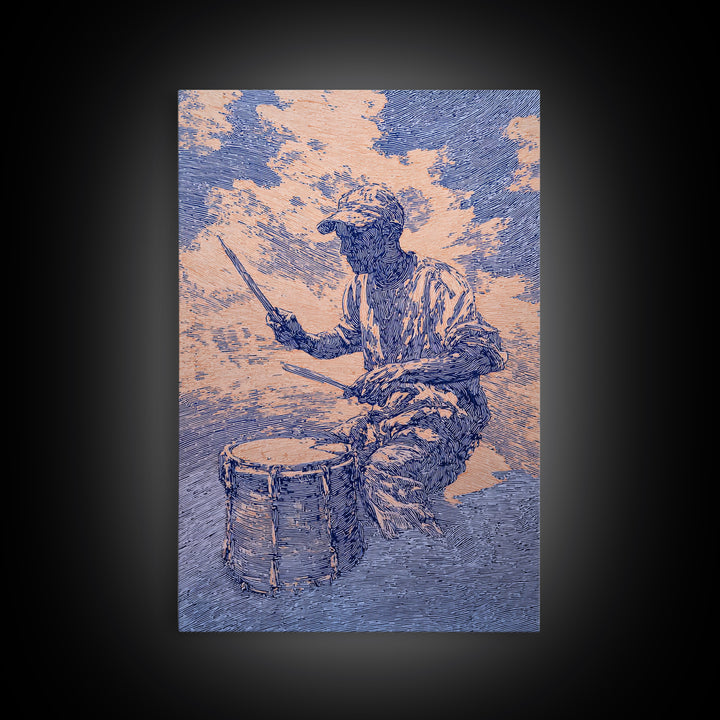 Blue African Drummer Playing Traditional Drum Wall Art, Afrocentric Art Print, Cultural Music Decor, Tribal Portrait Canvas