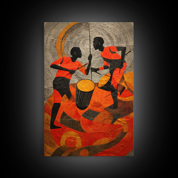 Two African Children Dancing With Drum Wall Art, Colorful African Art Print, Tribal Celebration Decor, Modern Afro Canvas
