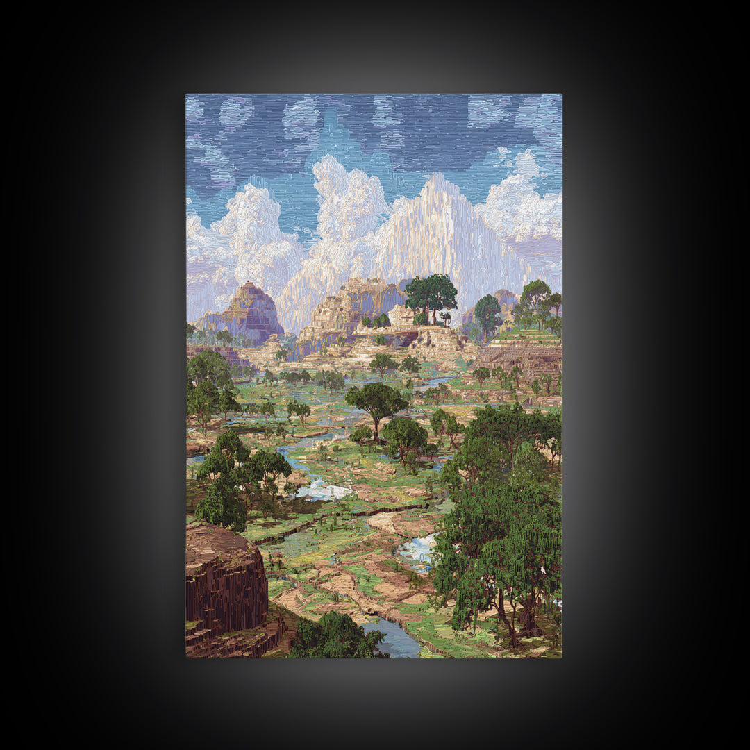 Ancient African Valley With River And Mountains Wall Art, Serengeti Landscape Print, Nature Scene Home Decor, Dreamy Canvas
