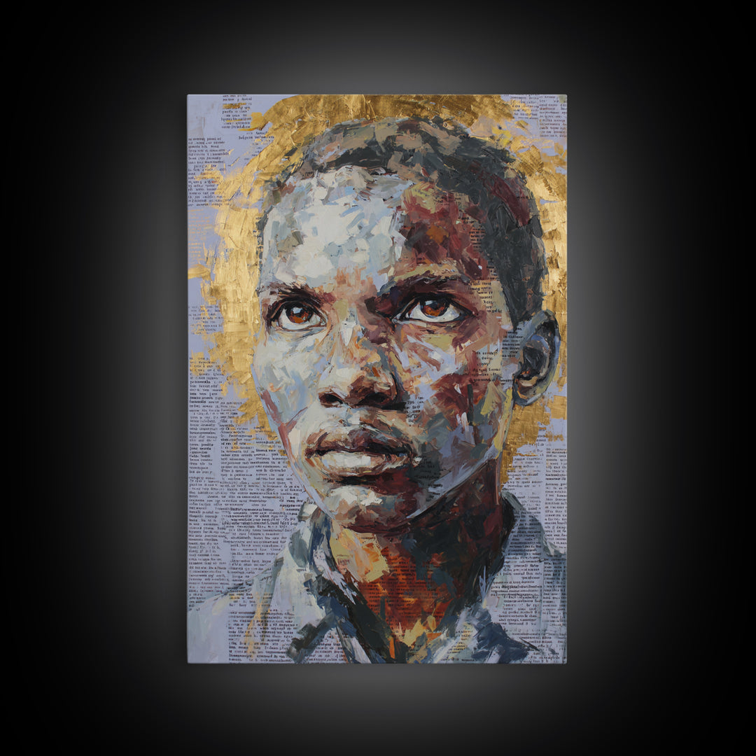 Young African Boy Portrait With Golden Halo Wall Art, Black Art Print, Melanin Artwork, Afrocentric Modern Gallery Decor